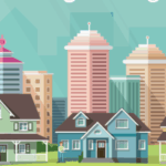 Skyscrapers and houses