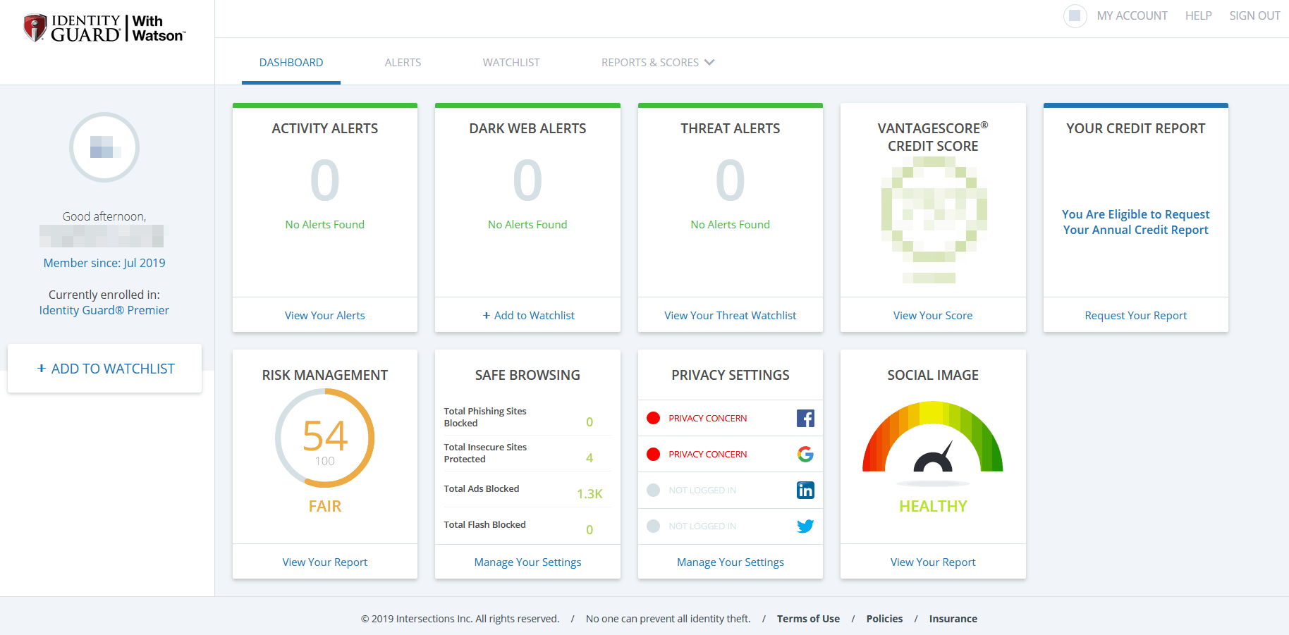 Identity Guard Dashboard