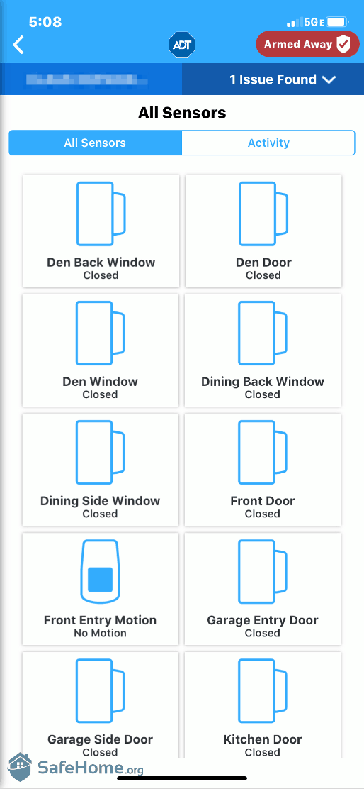 ADT App - all Sensors View