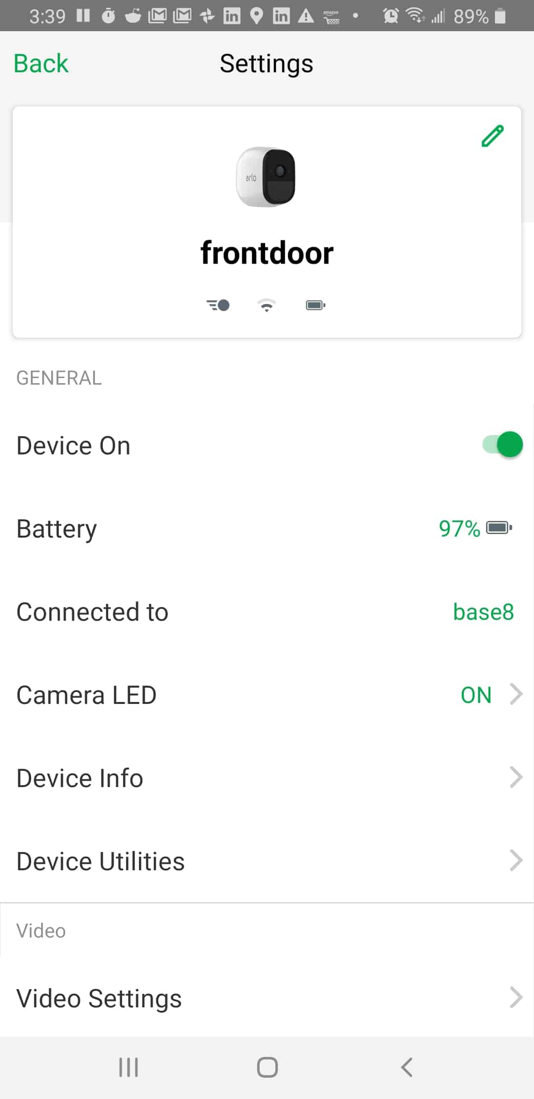 Arlo App Settings Screenshot