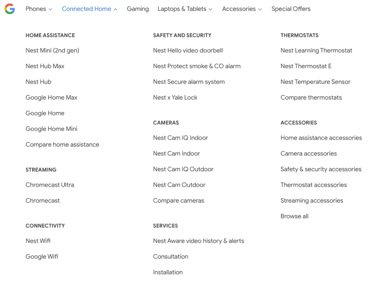 Google Connected Home Selection for Nest