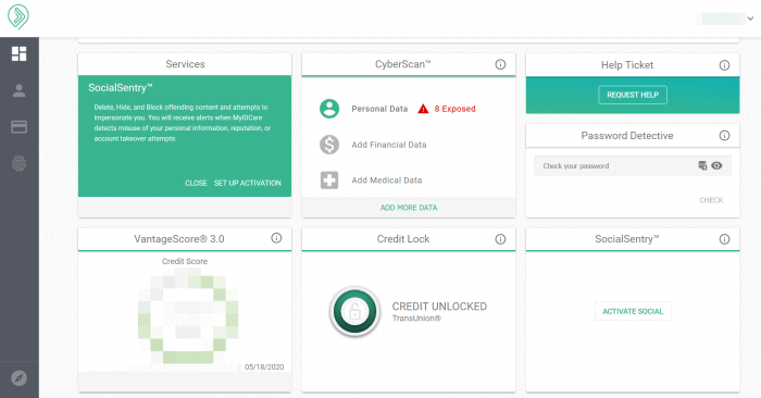 MyIDCare - Main Screen Overview