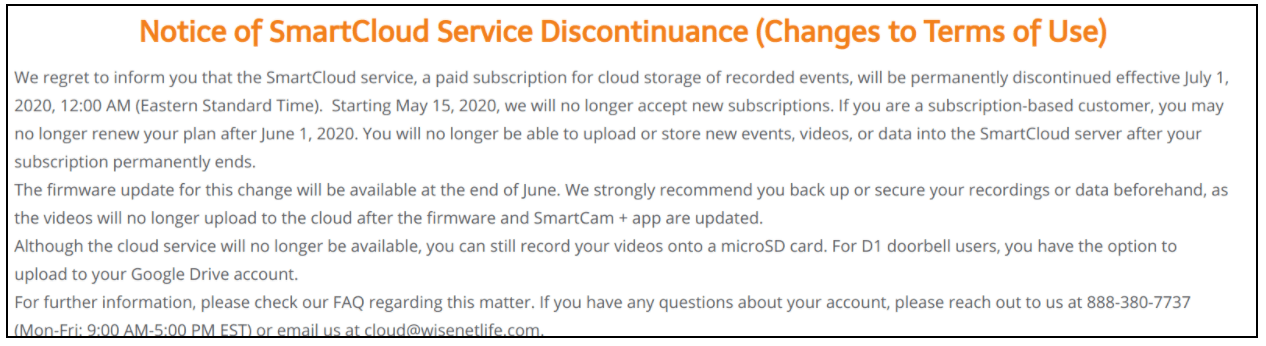 Notice of SmartCloud Discontinuance