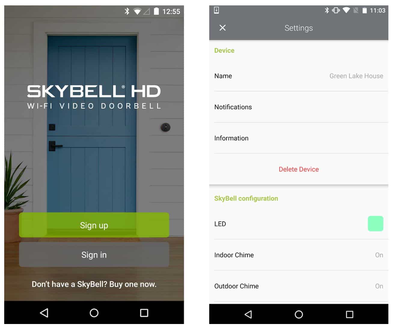 Skybell Smartphone App Controls