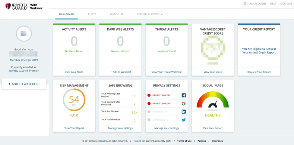 Identity Guard Dashboard