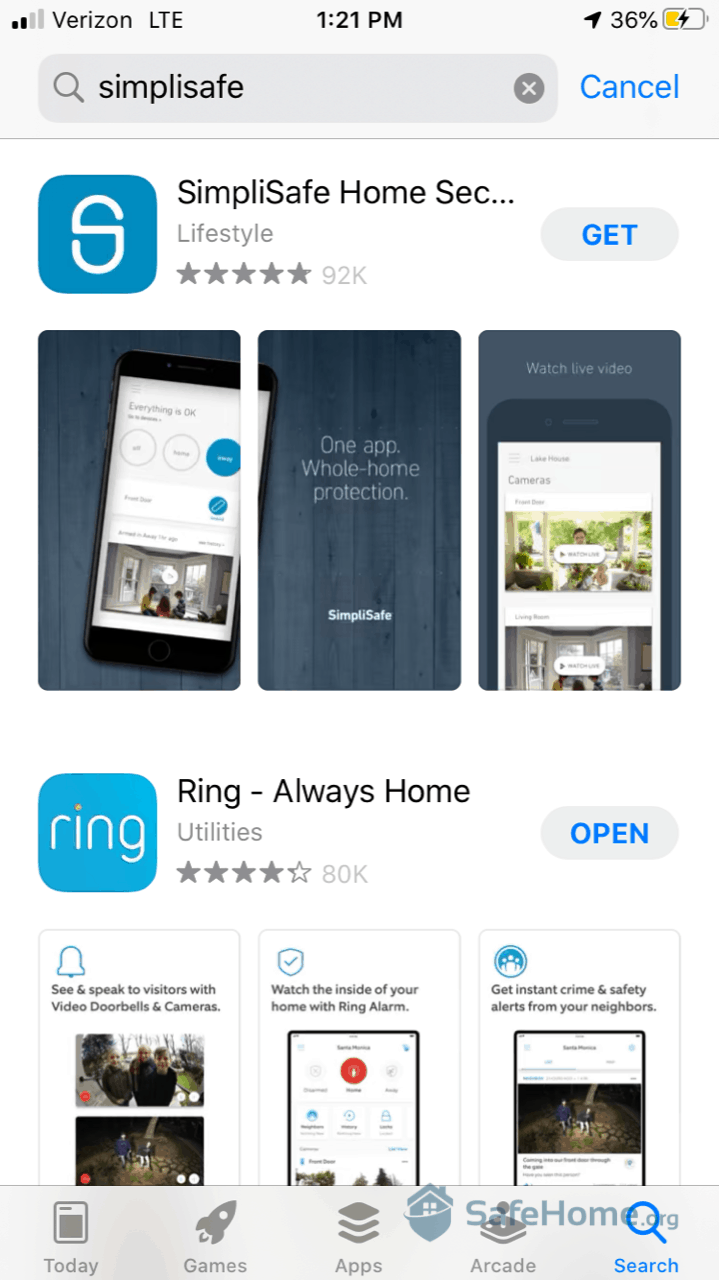Downloading SimpliSafe App
