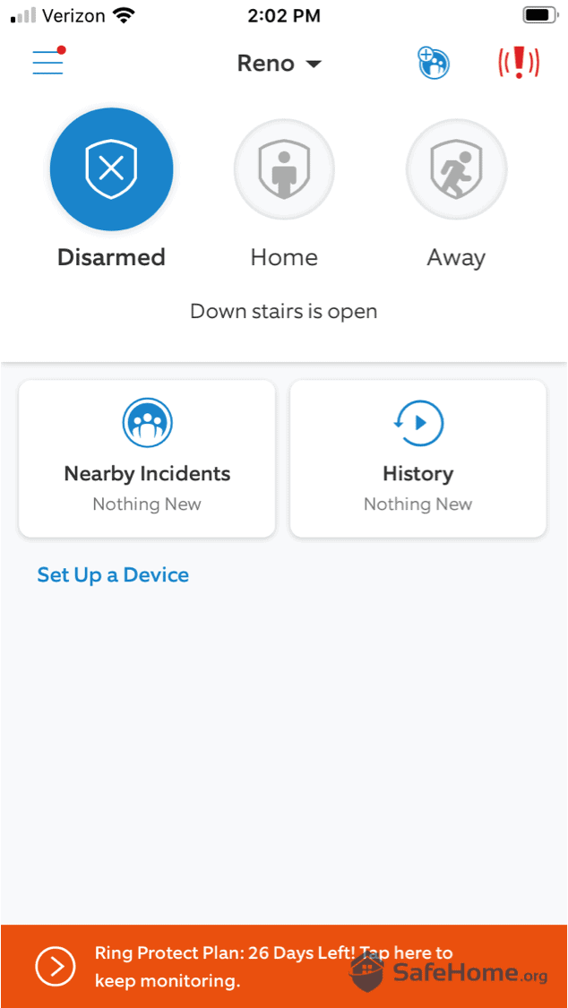 Ring Alarm App Dashboard