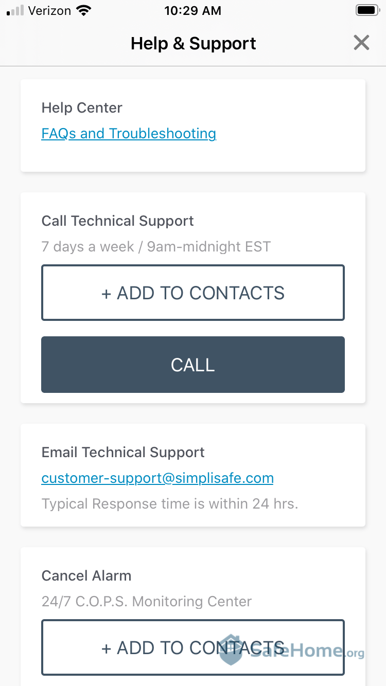 SimpliSafe App - Support