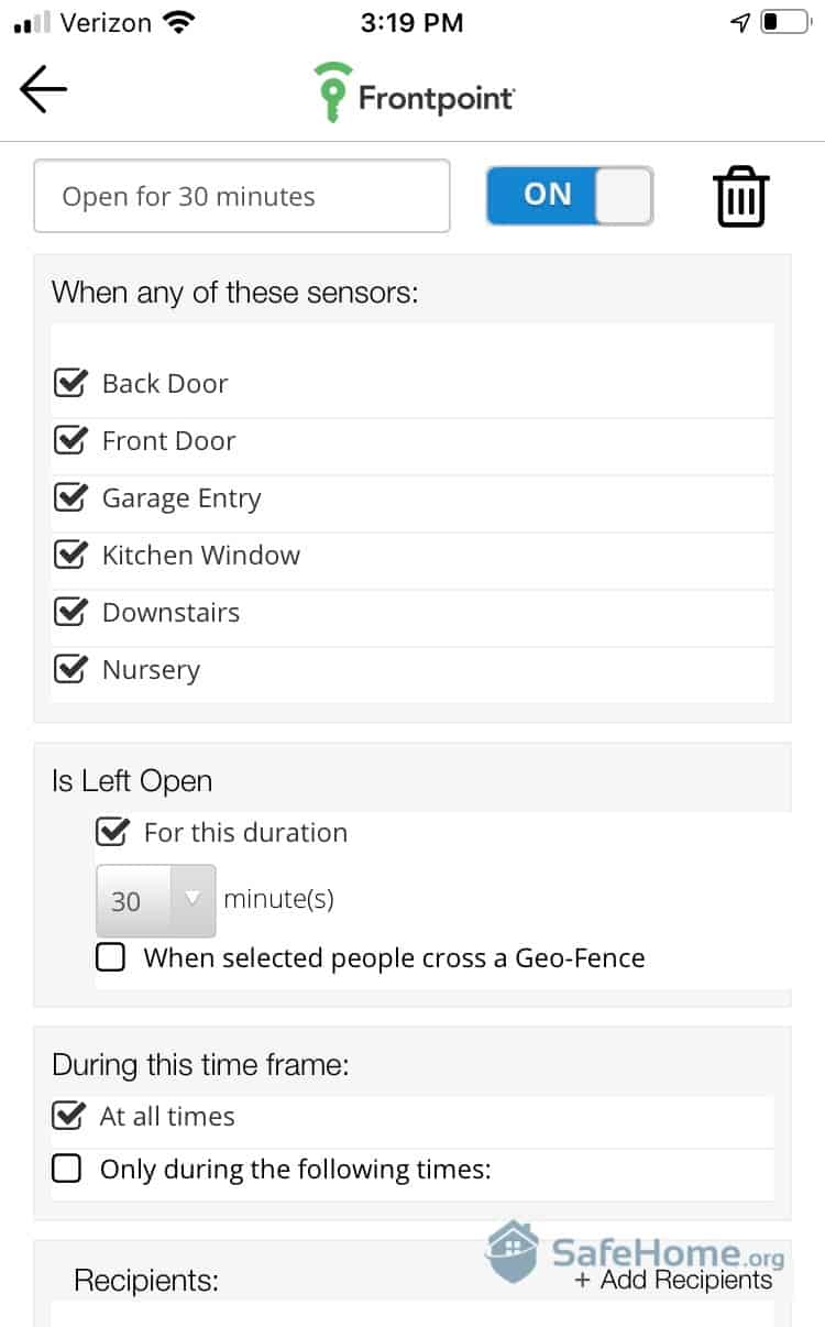 Frontpoint App Sensor Management