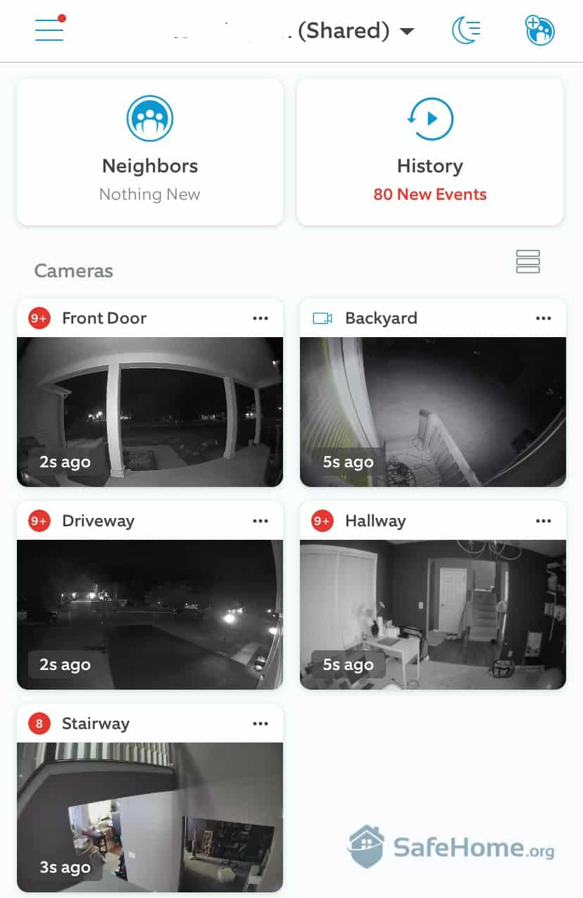 Ring App Dashboard - Night Vision