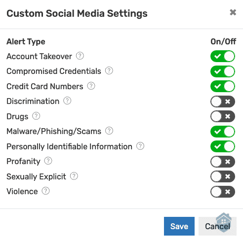 IDShield Social Media Settings