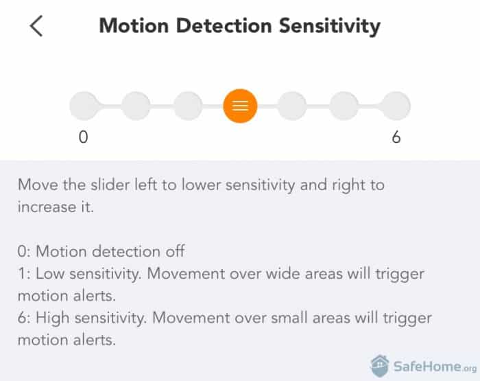 Motion detection sensitivity