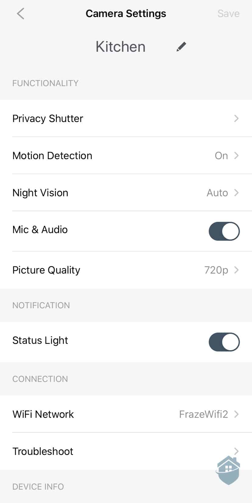 SimpliCam App Settings