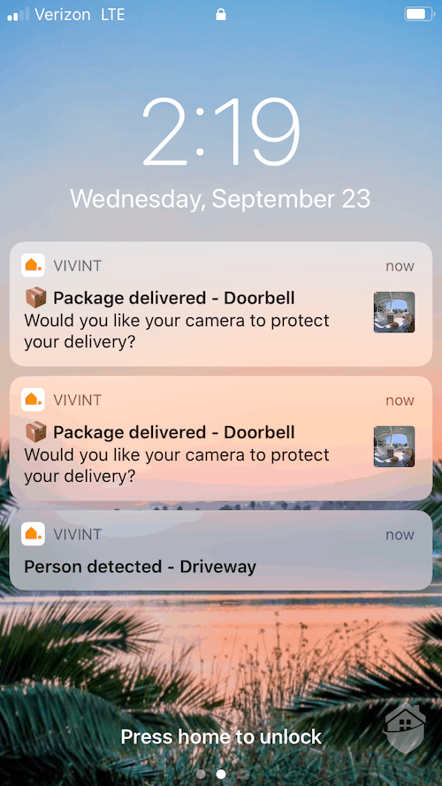 Vivint App Package Notification