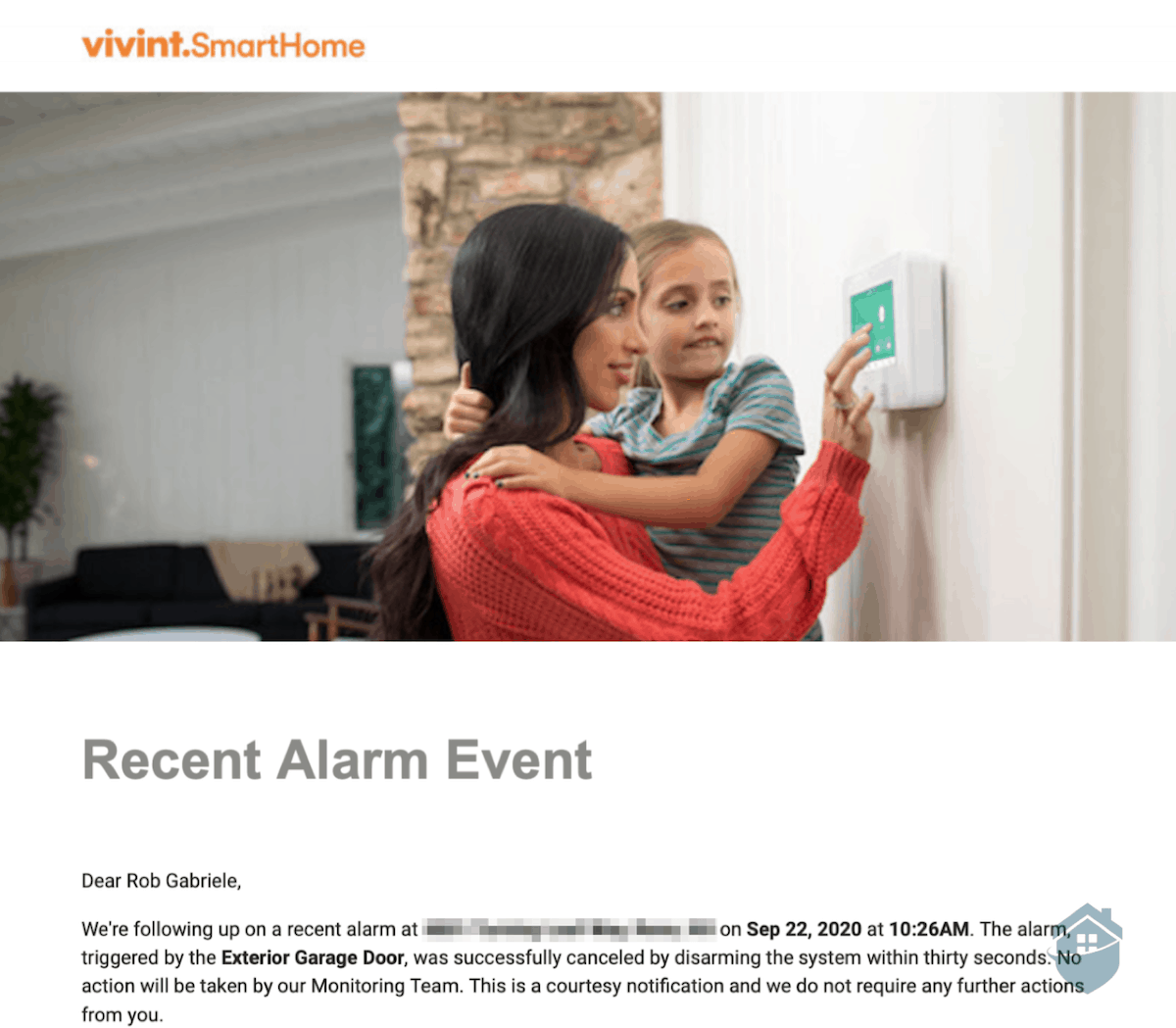 Vivint Recent Alarm Event