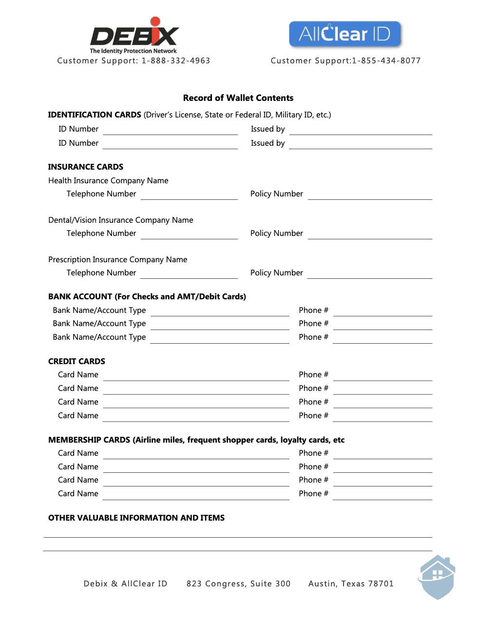 AllClear Lost Wallet Form