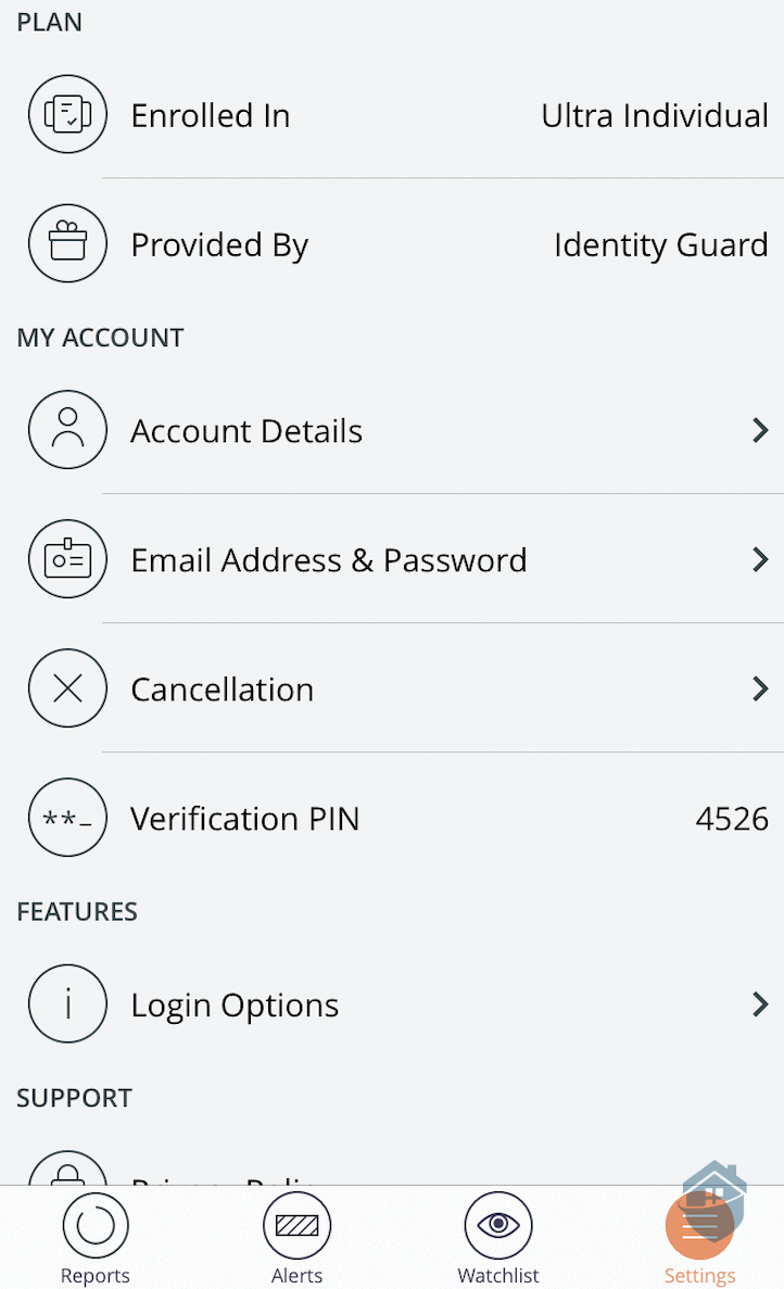 Identity Guard App Settings