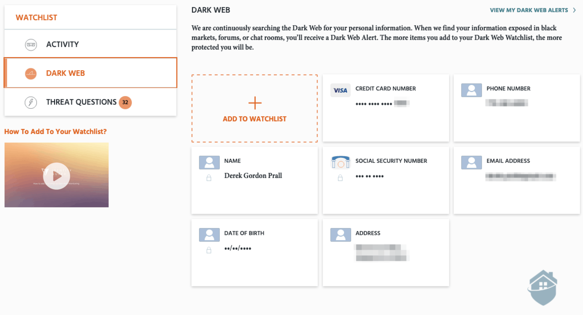 Identity Guard Watchlist - Dark Web Monitoring