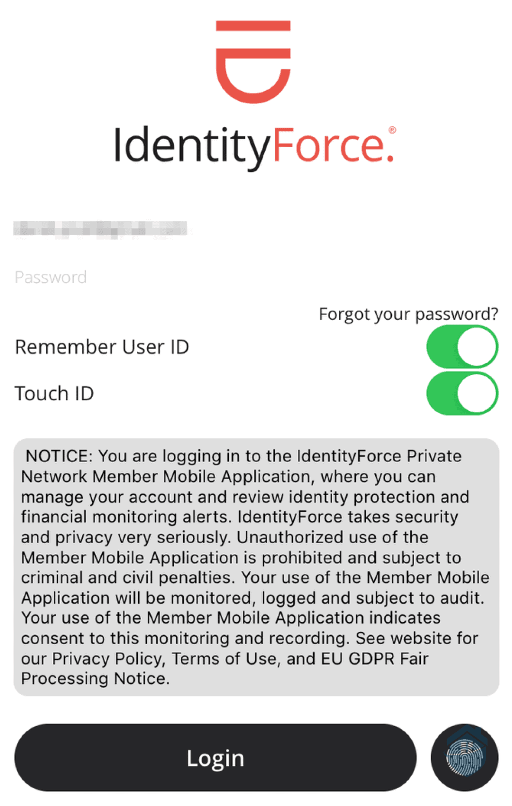 IdentityForce App Login