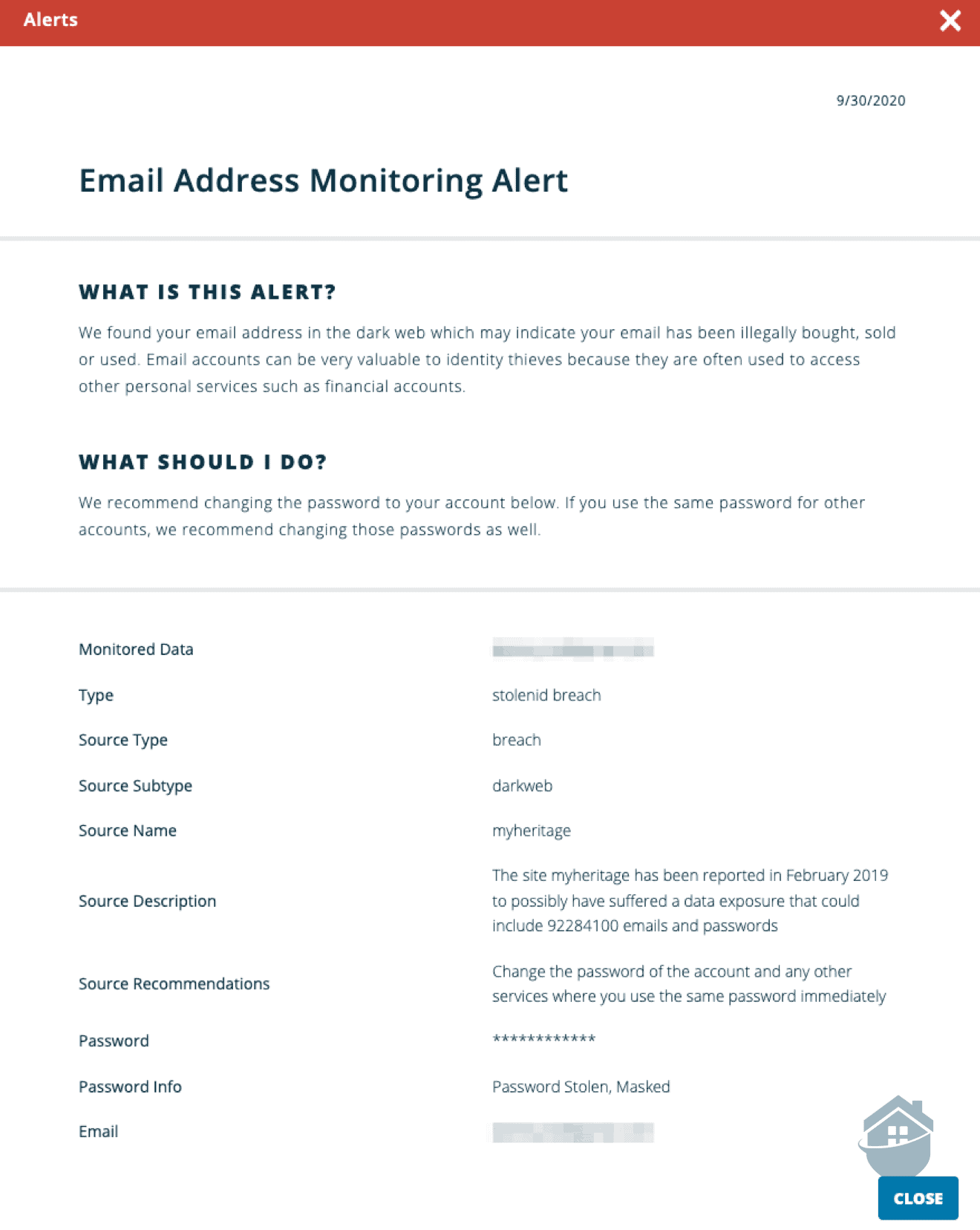 IdentityForce Email Address Monitoring Alert
