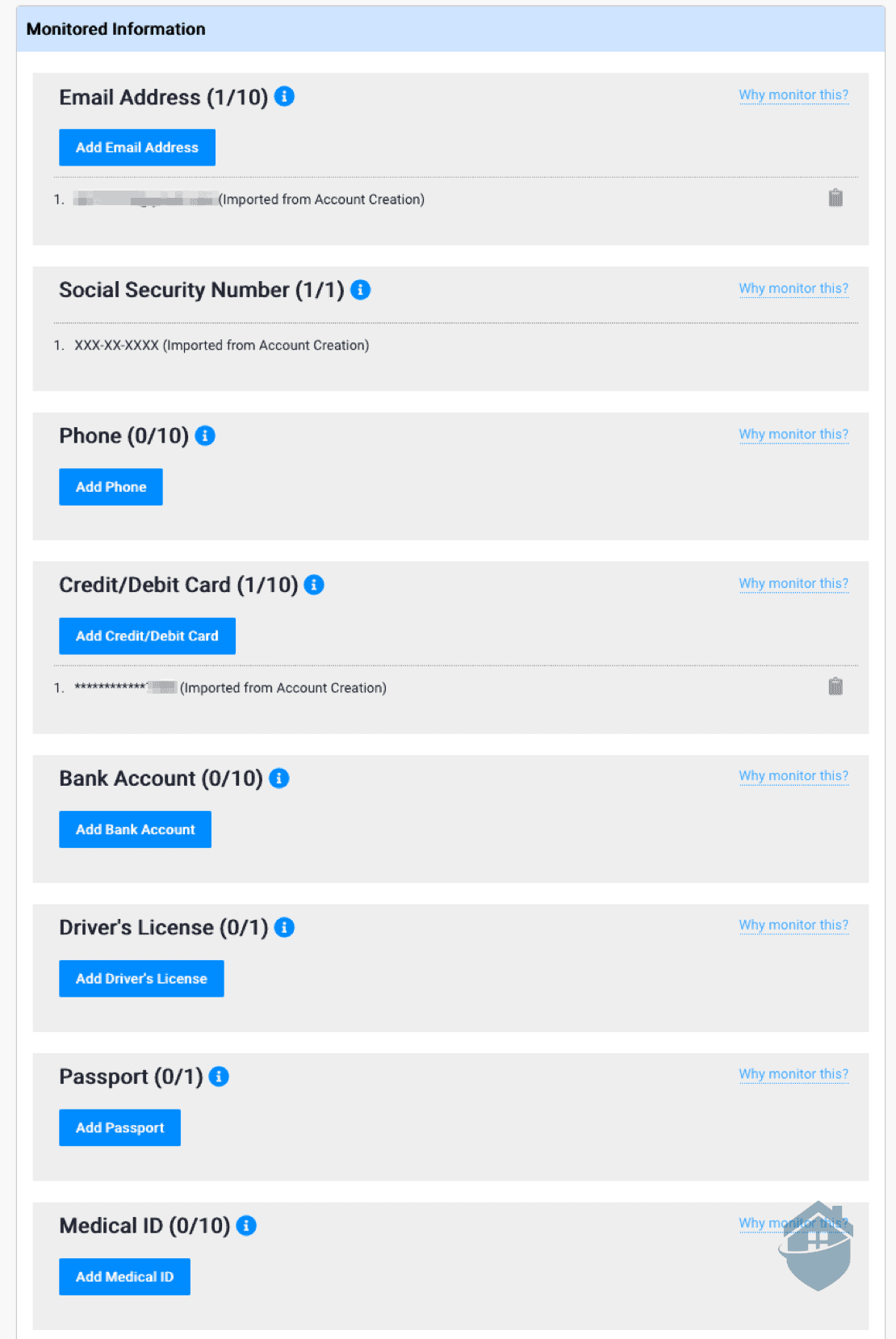 ProtectMyID Monitored Information
