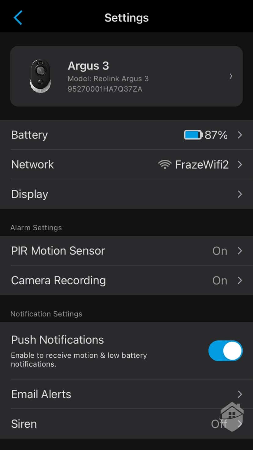 Reolink Argus 3 App Settings