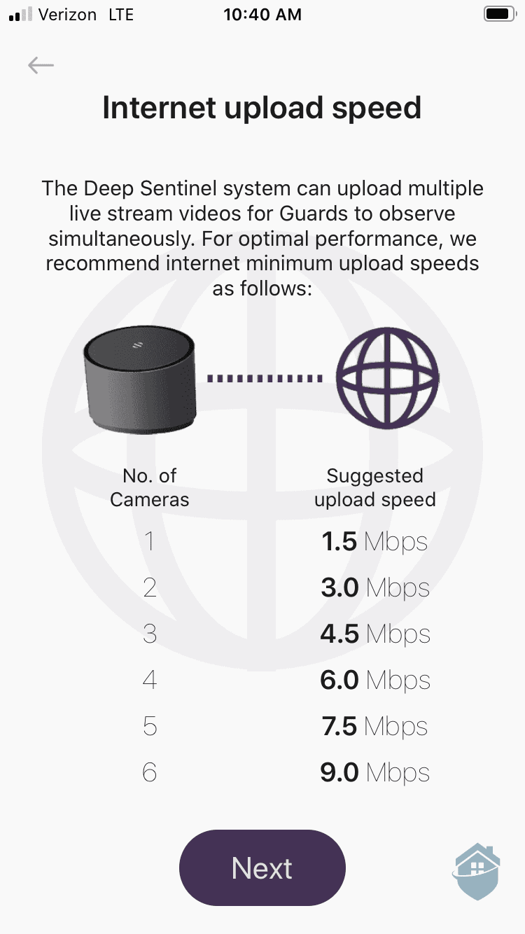 Deep Sentinel Internet Speed Suggestions