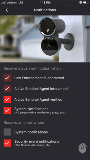 Deep Sentinel Notification Preferences