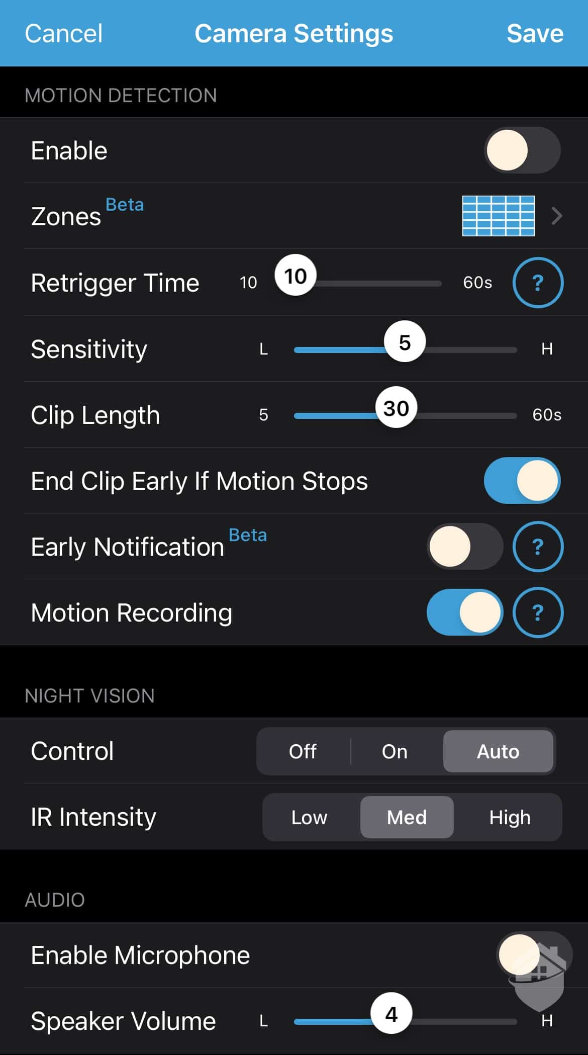 Blink Indoor Camera Settings in the Blink App