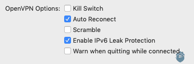 Opções do IPvanish OpenVPN