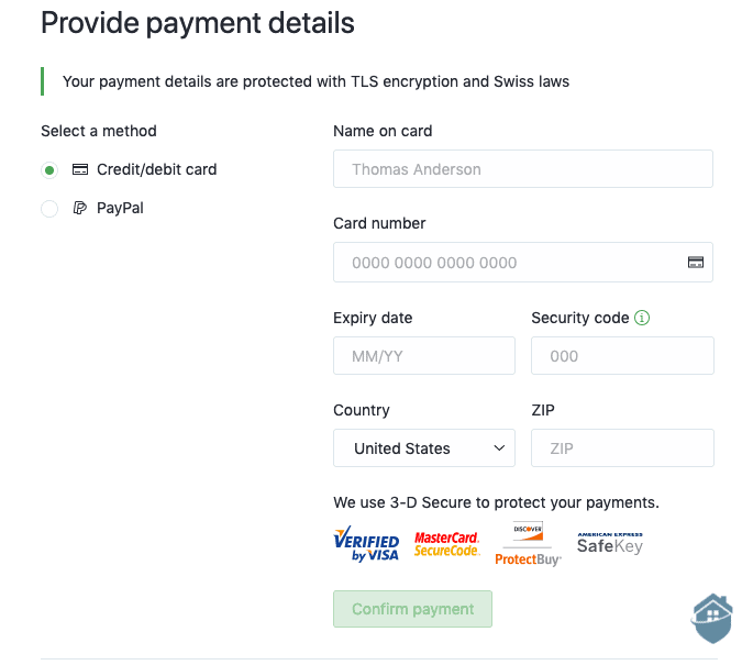 ProtonVPN Payment Page