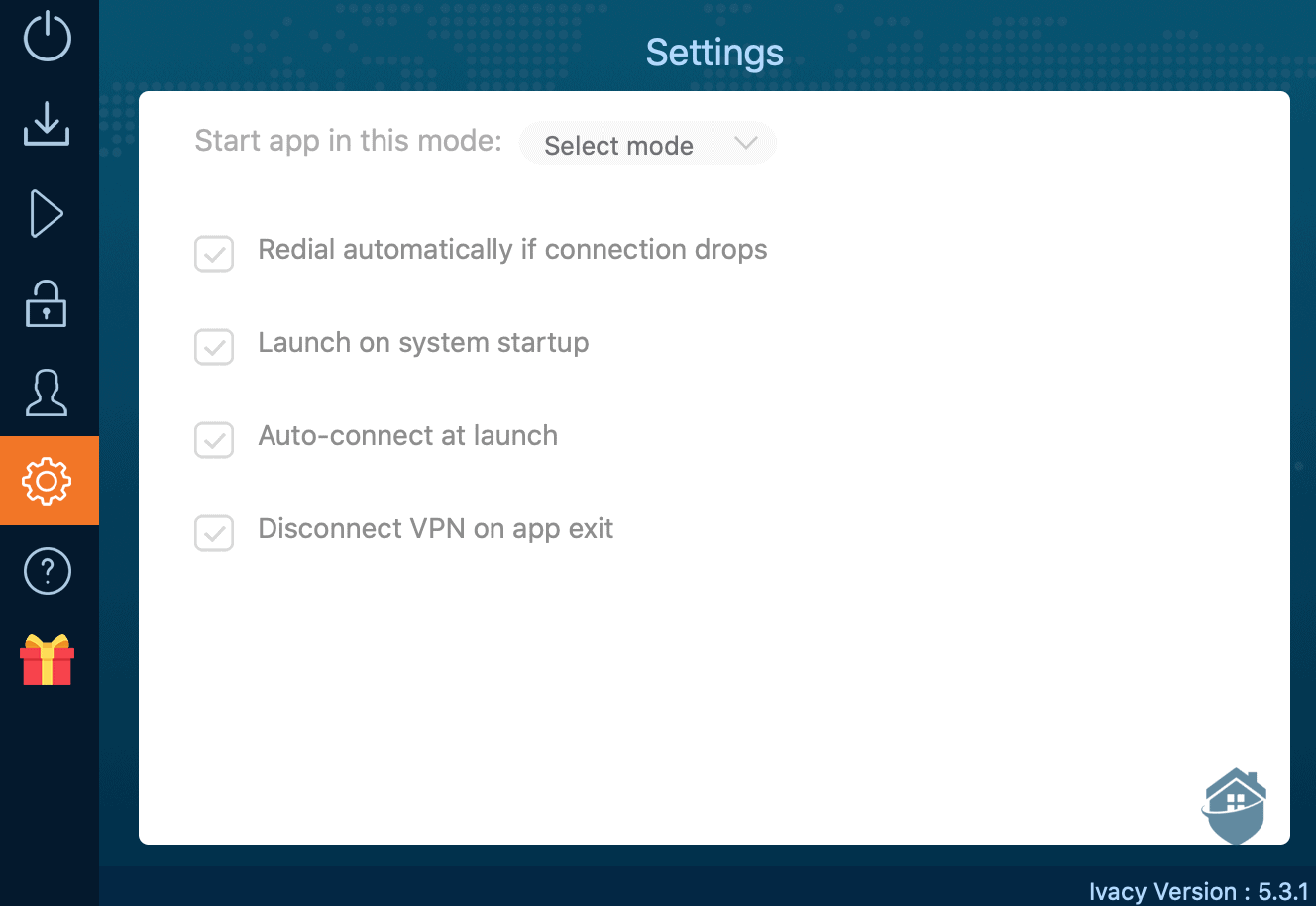 Ivacy Settings - A little lean on the customization, here.