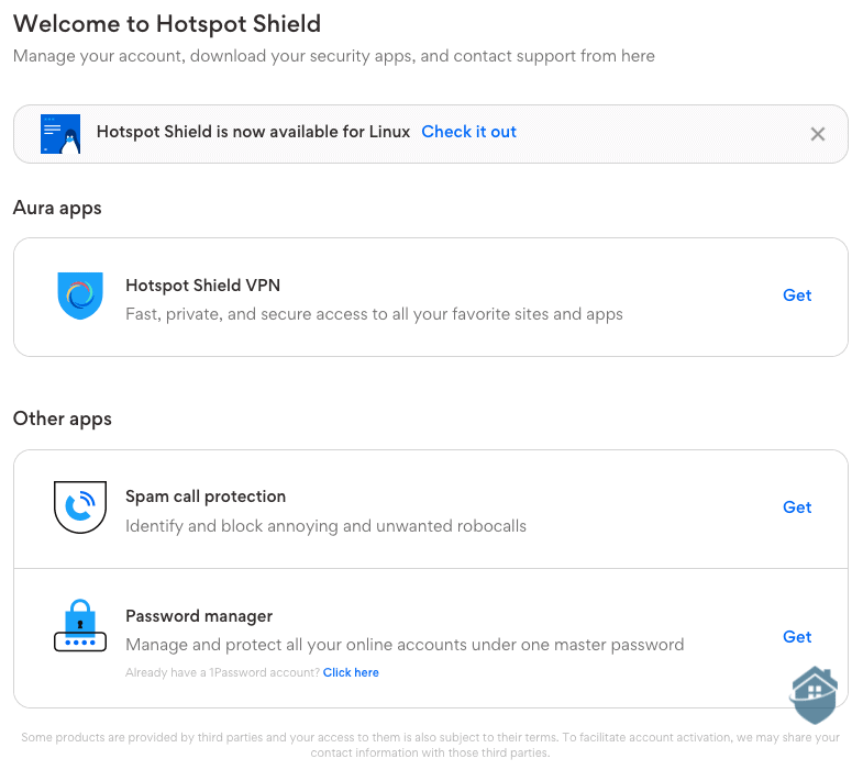 Get your VPN app on the Hotspot Shield account dashboard