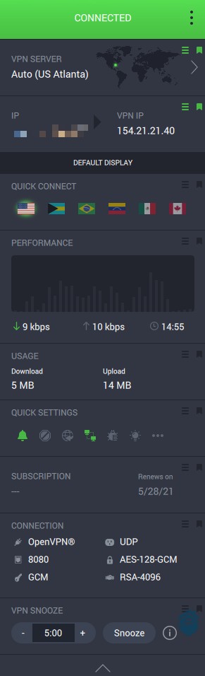Private Internet Access - Expanded Dashboard