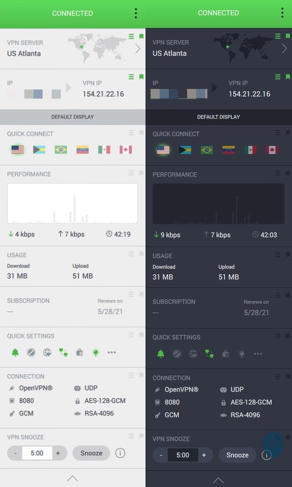 Private Internet Access - dark and light modes