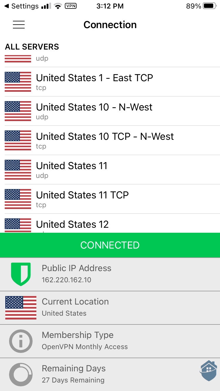 SecureVPN's mobile app is strikingly similar to the desktop offering