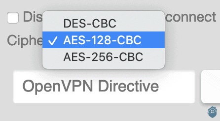 Selecting which encryption to use with VPNSecure.