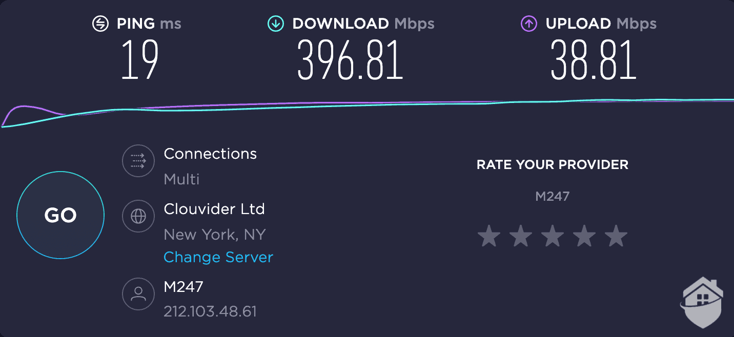 NordVPN kills it with hardly any download or upload speed loss on a 400 Mbps line