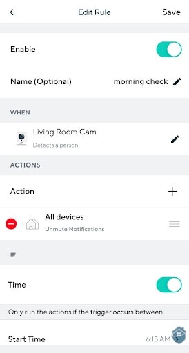 Wyze Sense Schedules and Rules Screenshot