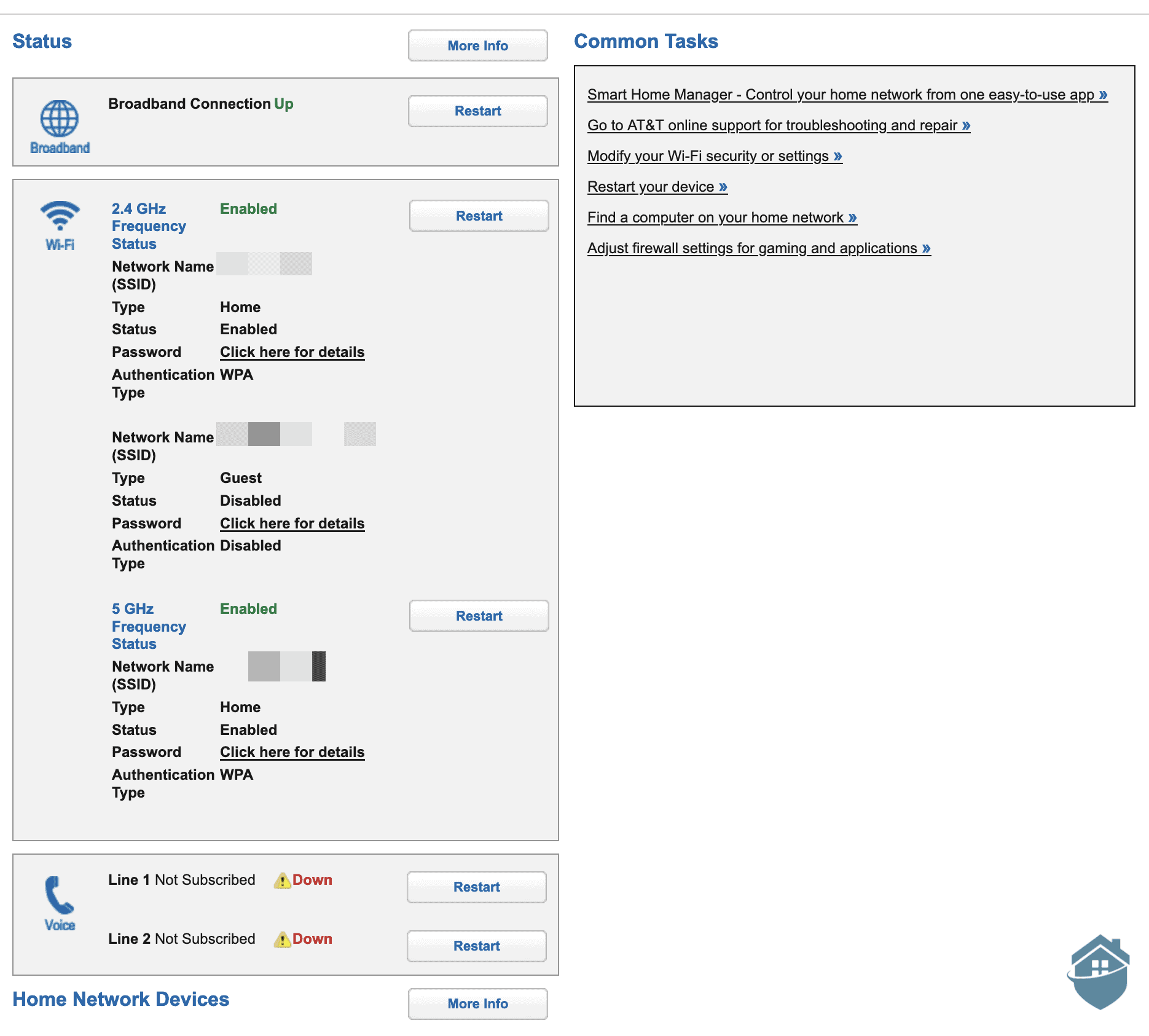 Access page for an AT&T router
