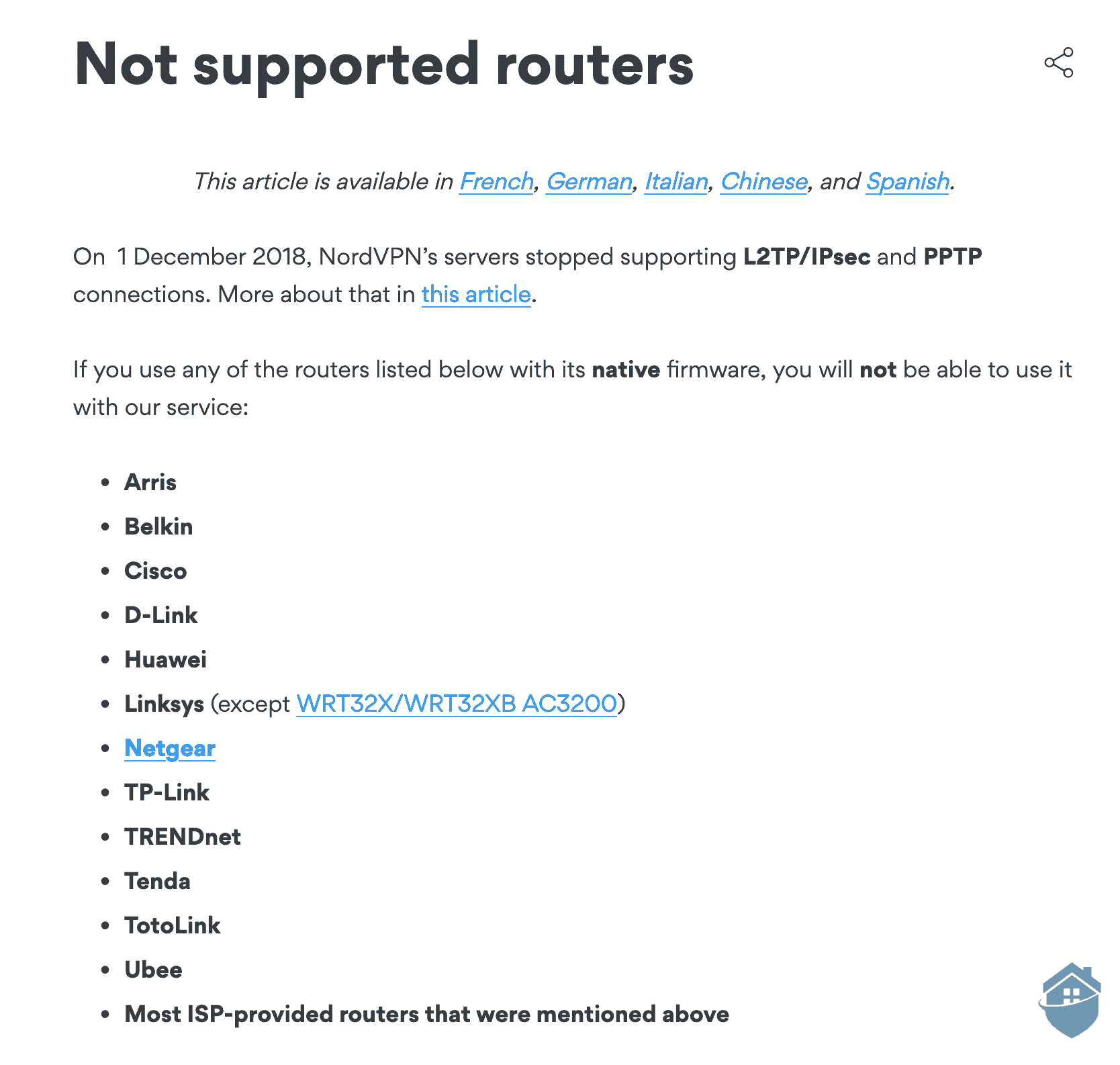 The list of NordVPN's unsuported routers