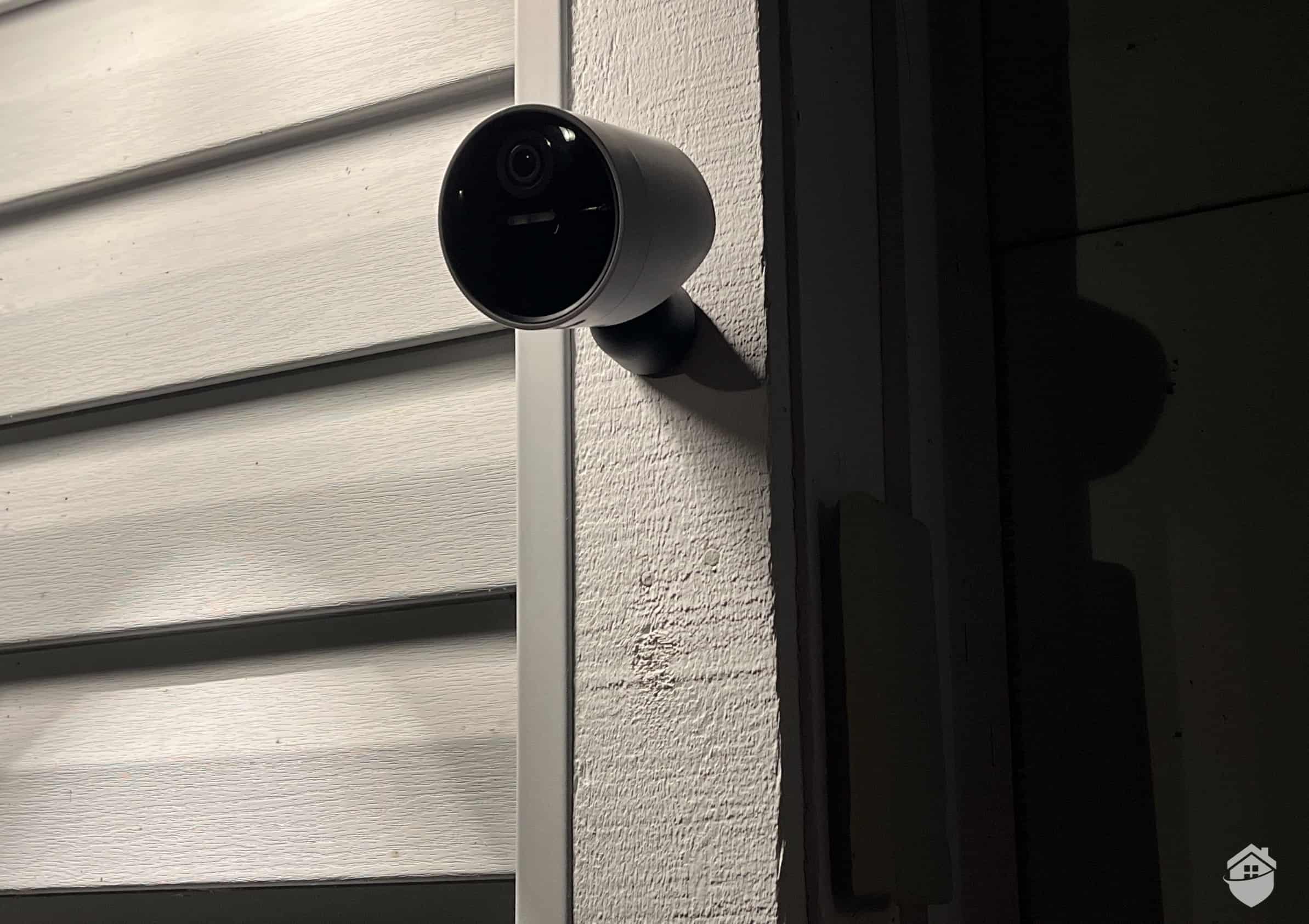 SimpliSafe Outdoor Camera, installed, evening