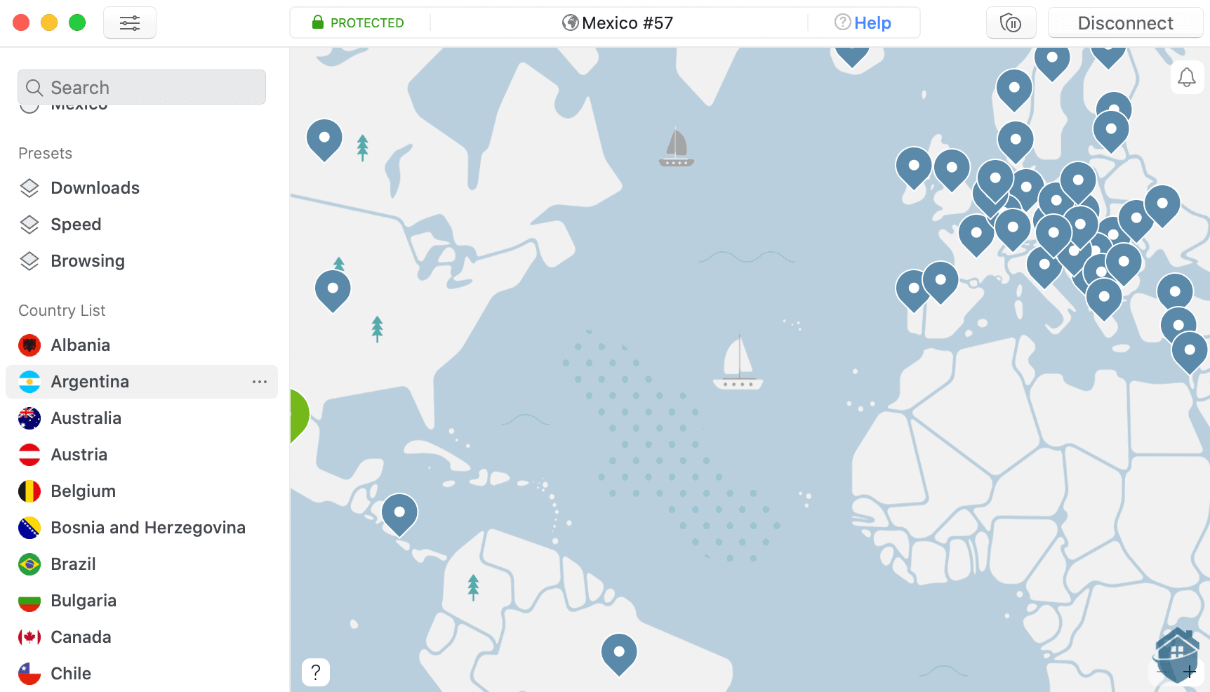 NordVPN's dashboard showing various connections