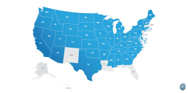 Nationwide home policies are available everywhere except Maine, New Jersey, Florida, Louisiana, New Mexico, and Alaska.