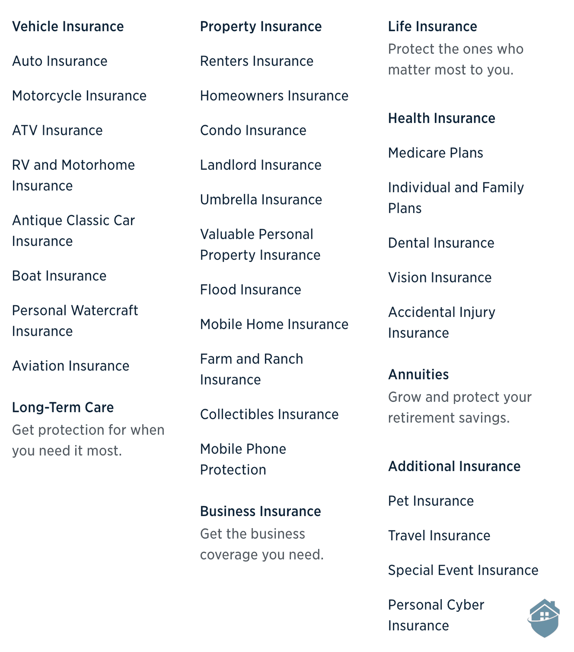 Other types of insurance offered by USAA