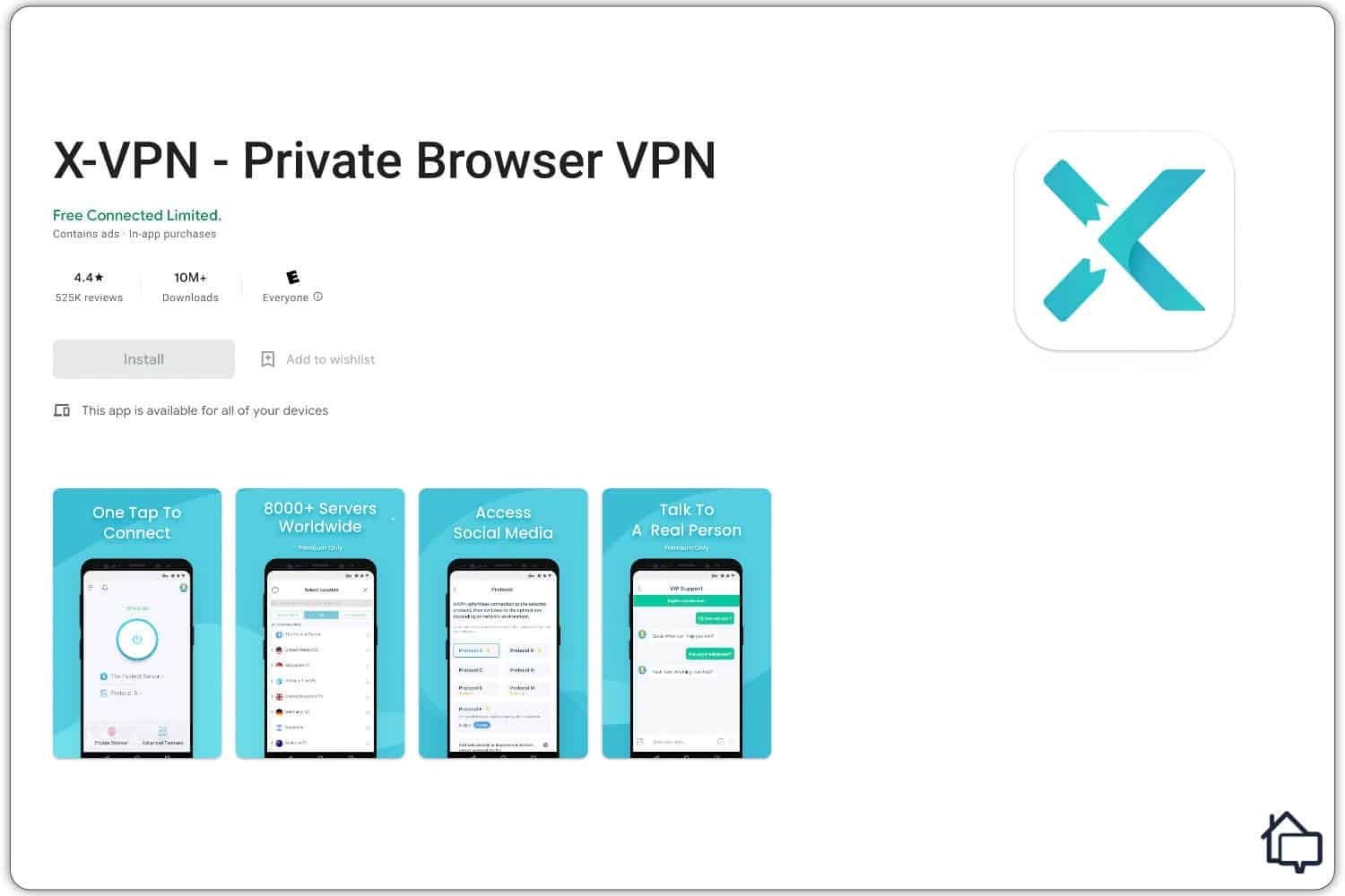 The X-VPN Android app — 10 million downloads and counting.