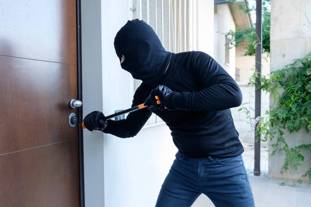 Burglar trying to pry a door open
