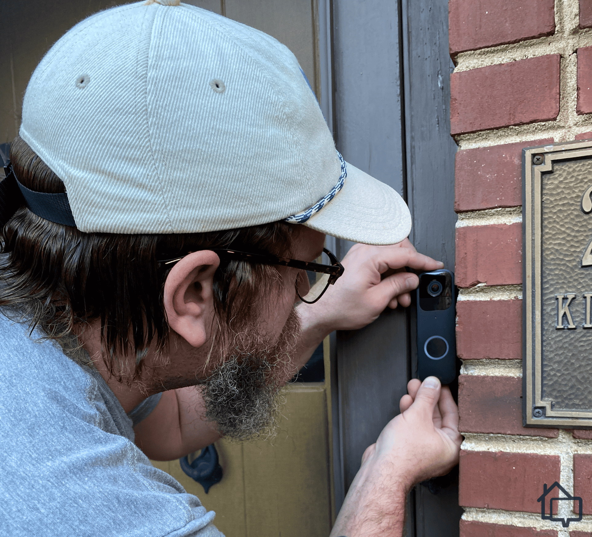 Here I am installing the Blink Video Doorbell on my front door