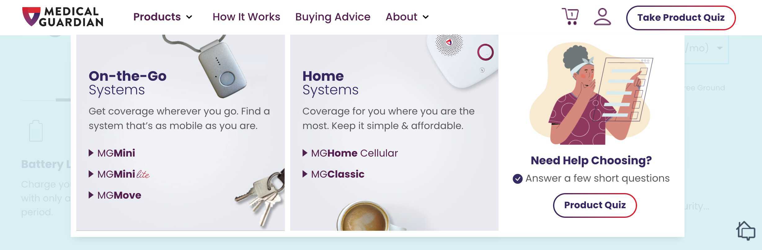 Medical Guardian homepage product options