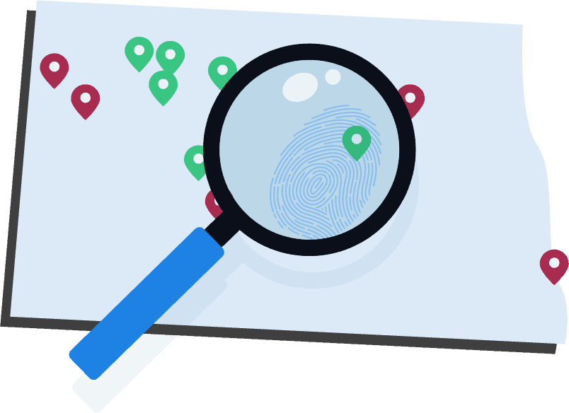 North Dakota header map with magnifying glass